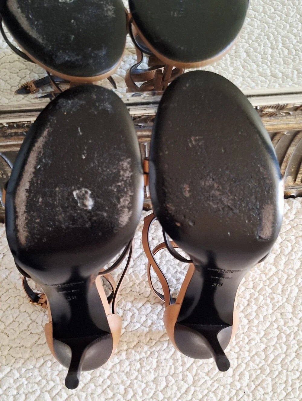 SAINT LAURENT Cassandra High Heel Sandals Gold Brown EU 38 US 8 Org $1,350 - Picture 9 of 16